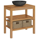 NNEVL Bathroom Vanity Cabinet Solid Teak with Sink Marble Black