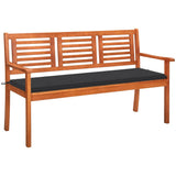 NNEVL 3-Seater Garden Bench with Cushion 150 cm Solid Eucalyptus Wood