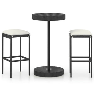 NNEVL 3 Piece Garden Bar Set with Cushions Poly Rattan Black