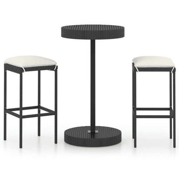 NNEVL 3 Piece Garden Bar Set with Cushions Poly Rattan Black