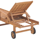 NNEVL Sun Lounger with Taupe Cushion Solid Teak Wood