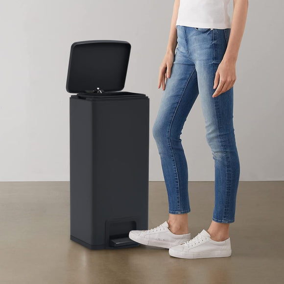 NNEVL Dustbin with Pedal Anti-fingerprint 30L Black Stainless Steel