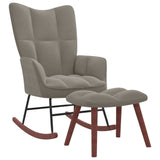 NNEVL Rocking Chair with a Stool Light Grey Velvet