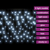 NNEVL LED Curtain Icicle Lights 10m 400 LED Cold White 8 Function