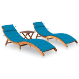 NNEVL Sun Loungers 2 pcs with Table and Cushions Solid Wood Acacia