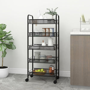 NNEVL 5-Tier Kitchen Trolley Black 46x26x105 cm Iron