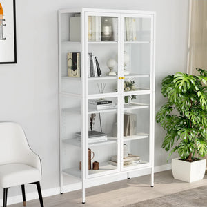 NNEVL Display Cabinet White 90x40x180 cm Steel and Tempered Glass