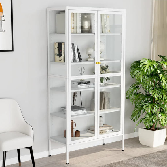 NNEVL Display Cabinet White 90x40x180 cm Steel and Tempered Glass