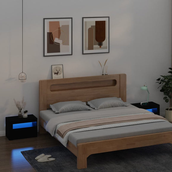 NNEVL Bedside Cabinets 2 pcs with LEDs Black 60x35x40 cm