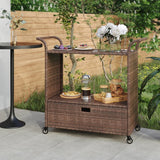 NNEVL Bar Cart with Drawer Brown 100x45x97 cm Poly Rattan