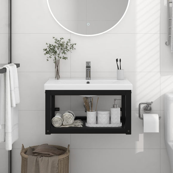 NNEVL Wall-mounted Bathroom Washbasin Frame Black 59x38x31 cm Iron