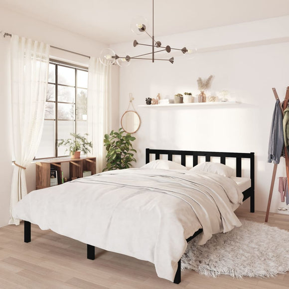 NNEVL Bed Frame without Mattress Black Solid Wood Pine 150x200 cm