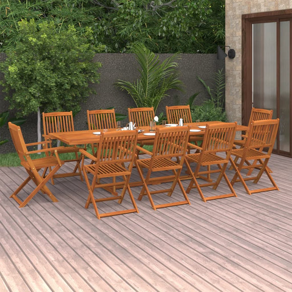 NNEVL 11 Piece Garden Dining Set 280x90x75 cm Solid Wood Acacia
