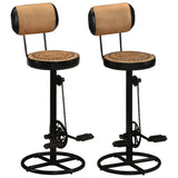 NNEVL Bar Stools with Canvas Print 2 pcs Brown and Black Real Goat Leather