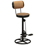 NNEVL Bar Stools with Canvas Print 2 pcs Brown and Black Real Goat Leather