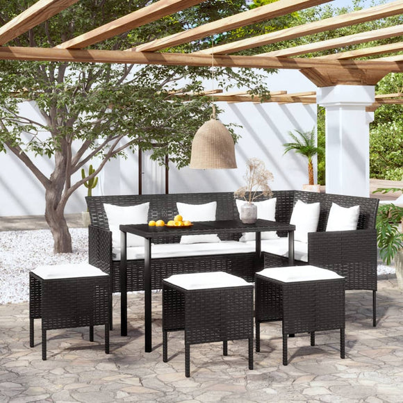 NNEVL 5 Piece L-shaped Couch Sofa Set with Cushions Poly Rattan Black