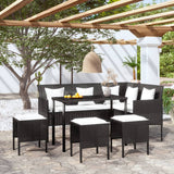NNEVL 5 Piece L-shaped Couch Sofa Set with Cushions Poly Rattan Black