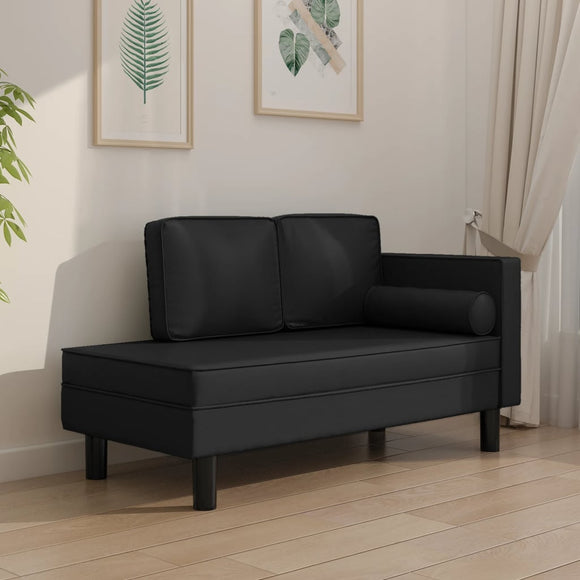 NNEVL Chaise Lounge with Cushions and Bolster Black Faux Leather