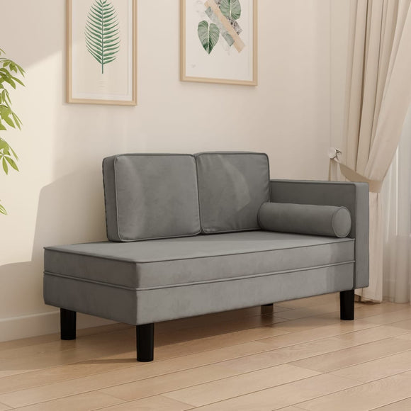 NNEVL Chaise Lounge with Cushions and Bolster Light Grey Velvet