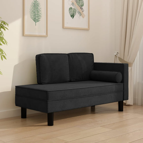 NNEVL Chaise Lounge with Cushions and Bolster Black Velvet