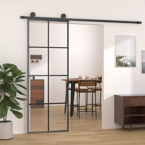 NNEVL Sliding Door Black 76x205 cm ESG Glass and Aluminium