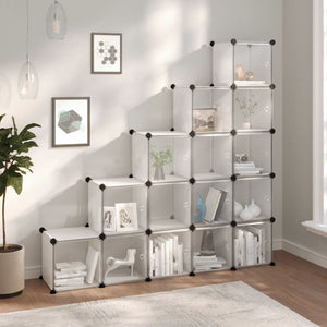 NNEVL Storage Cube Organiser with 15 Cubes and Doors Transparent PP