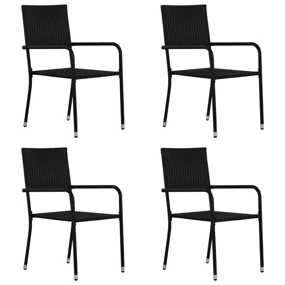 NNEVL Garden Dining Chairs 4 pcs Stackable Black Poly Rattan
