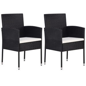 NNEVL Garden Chairs with Cream White Cushions 2 pcs Black Poly Rattan