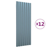 NNEVL Roof Panels 12 pcs Powder-coated Steel Grey 100x36 cm