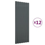 NNEVL Roof Panels 12 pcs Powder-coated Steel Anthracite 100x36 cm