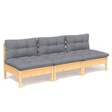 NNEVL 3-Seater Garden Sofa with Grey Cushions Solid Pinewood