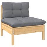 NNEVL 3-Seater Garden Sofa with Grey Cushions Solid Pinewood