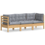 NNEVL 3-Seater Garden Sofa with Grey Cushions Solid Pinewood