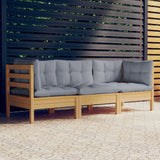 NNEVL 3-Seater Garden Sofa with Grey Cushions Solid Pinewood