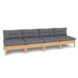 NNEVL 4-Seater Garden Sofa with Grey Cushions Solid Pinewood