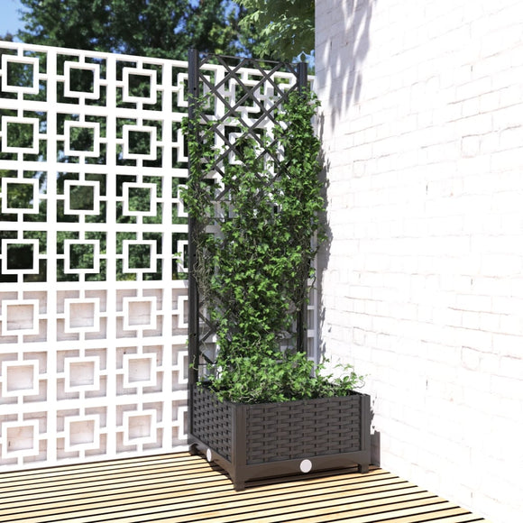 NNEVL Garden Planter with Trellis Black 40x40x121.5 cm PP