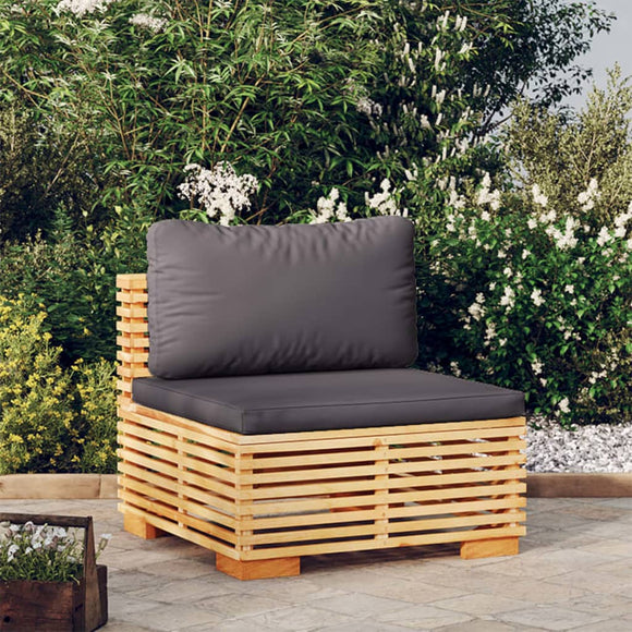 NNEVL Garden Middle Sofa with Dark Grey Cushions Solid Wood Teak