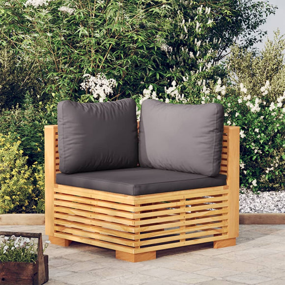 NNEVL Garden Corner Sofa with Dark Grey Cushions Solid Wood Teak