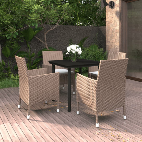 NNEVL 5 Piece Garden Dining Set with Cushions Poly Rattan and Black