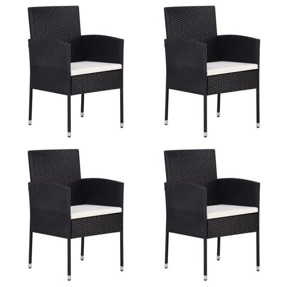 NNEVL Garden Chairs with Cream White Cushions 4 pcs Black Poly Rattan