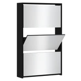NNEVL Shoe Cabinet with Mirror 3-Layer Black 63x17x102.5 cm