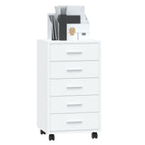 NNEVL Drawer Cabinet with Castors High Gloss White Engineered Wood
