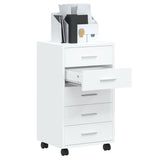 NNEVL Drawer Cabinet with Castors High Gloss White Engineered Wood