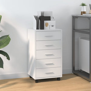NNEVL Drawer Cabinet with Castors High Gloss White Engineered Wood