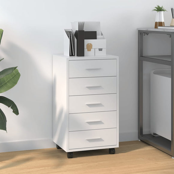 NNEVL Drawer Cabinet with Castors High Gloss White Engineered Wood