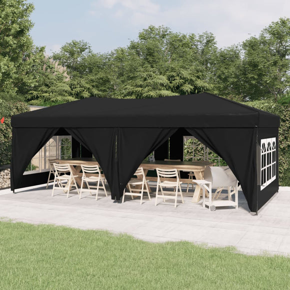 NNEVL Folding Party Tent with Sidewalls Black 3x6 m