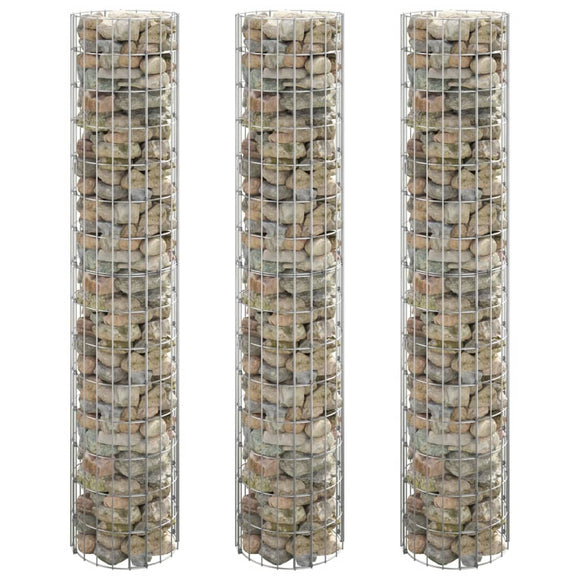 NNEVL Circular Gabion Raised Beds 3 pcs Galvanised Steel Ø30x150 cm