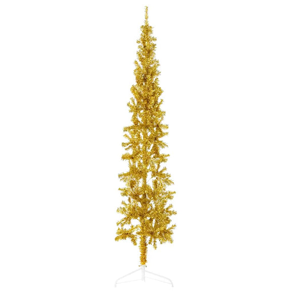 NNEVL Slim Artificial Half Christmas Tree with Stand Gold 180 cm