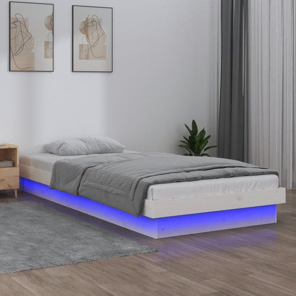 NNEVL LED Bed Frame without Mattress White 90x190 cm Solid Wood