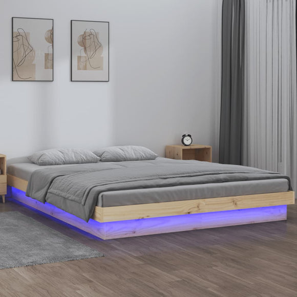 NNEVL LED Bed Frame without Mattress 135x190 cm Solid Wood